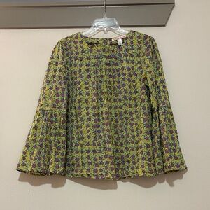 Banjanan Yellow Floral Bell Sleeve Blouse SZ L EUC